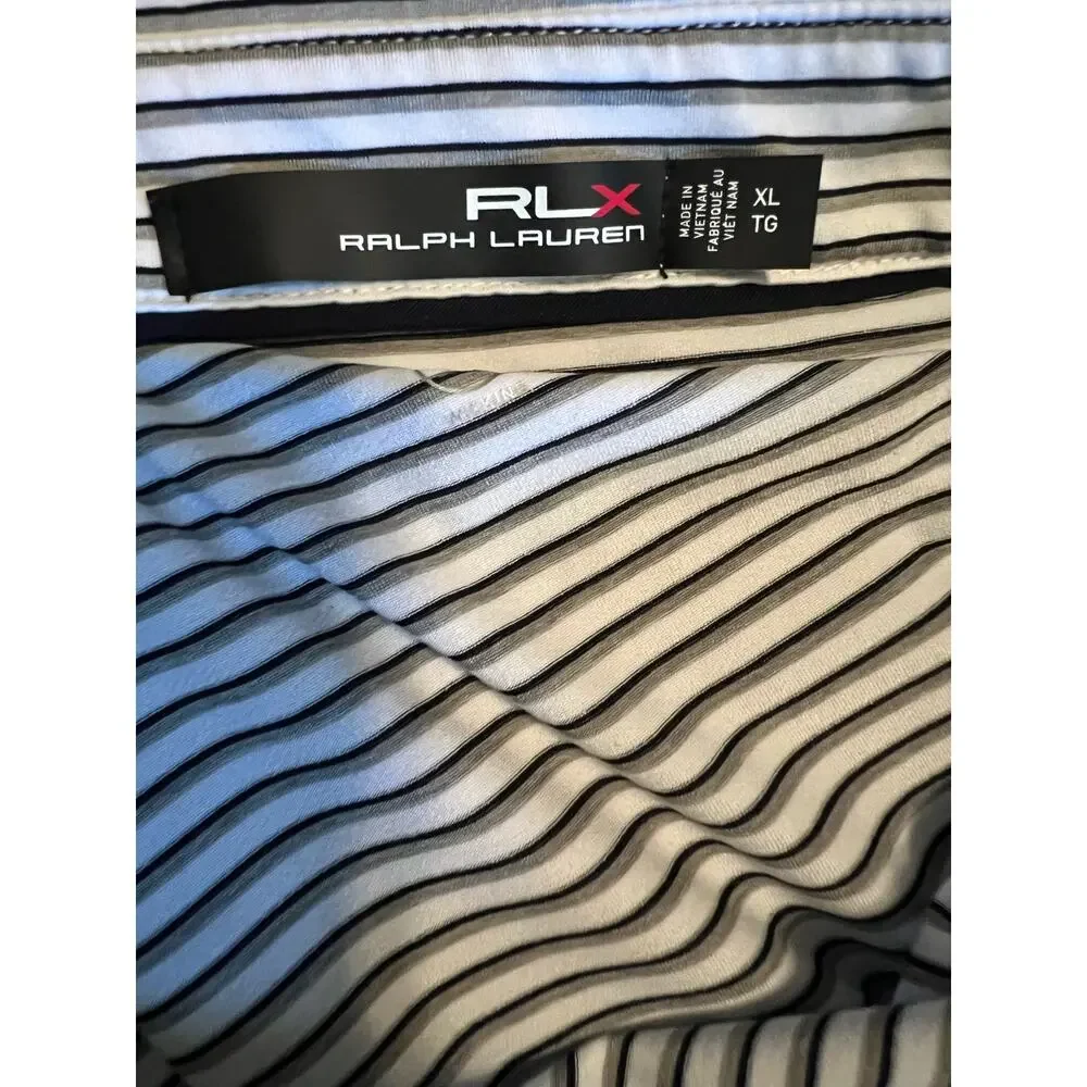 RLX Ralph Lauren Performance Polo Black Gray Stripe XL